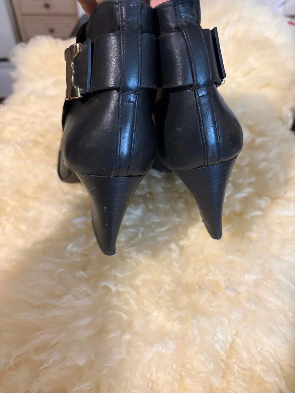 Tory Burch Black Leather Ankle Boots with Gold Logo Accent